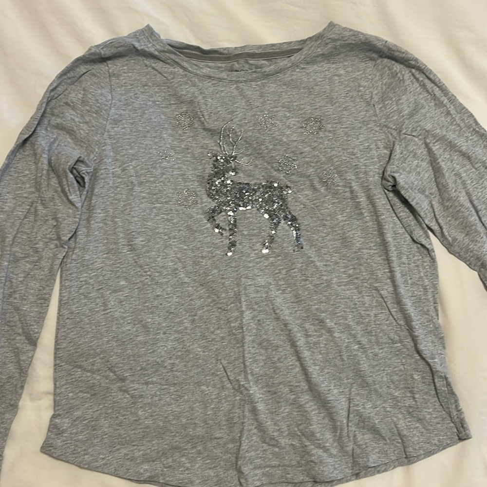 Talbots sequin reindeer and snowflake shirt